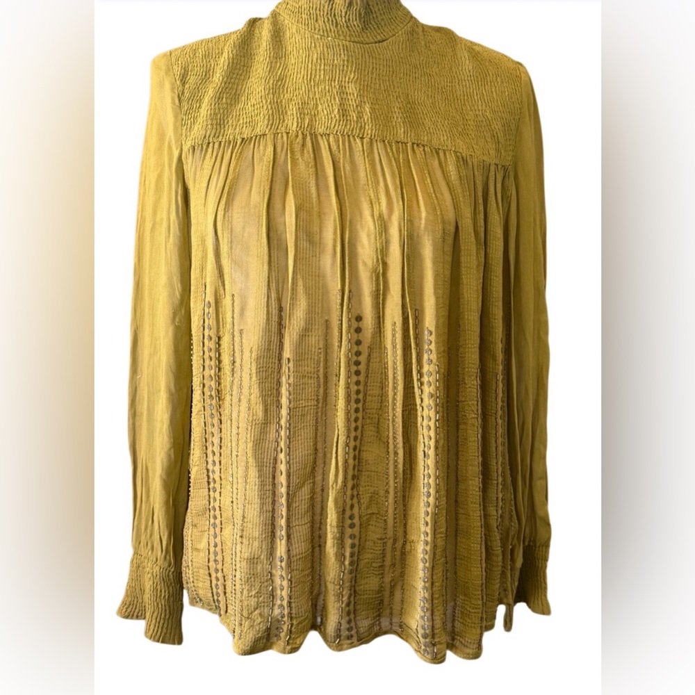 Women’s Olive Pleated Long-Sleeve Tunic Top